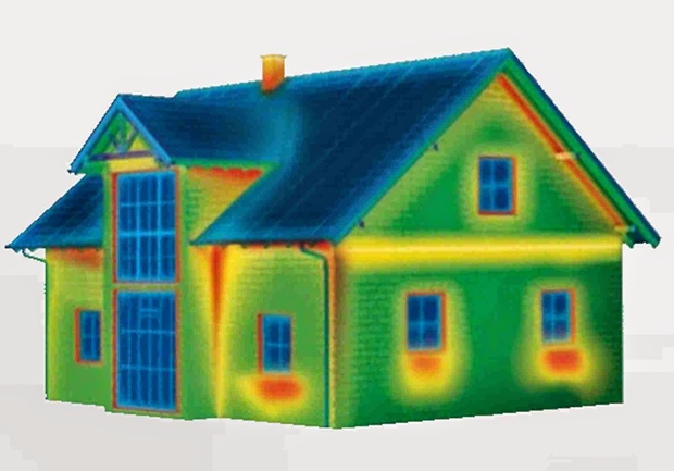Representación tomográfica de un puente térmico en un edificio.